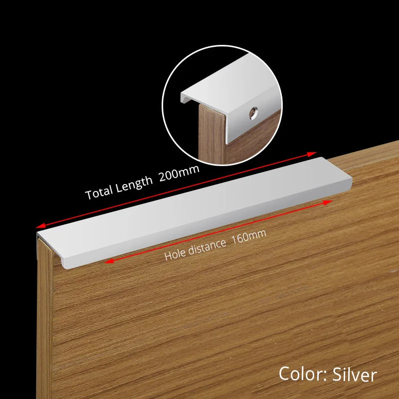NAIERDI Black Hidden Cabinet Handles Aluminum Alloy Kitchen Cupboard Pulls Drawer Knobs Furniture Handle Bedroom Door Hardware
