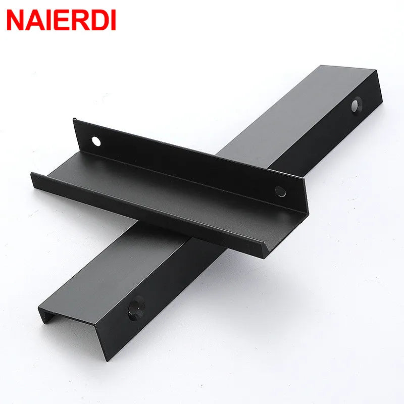 NAIERDI Black Hidden Cabinet Handles Aluminum Alloy Kitchen Cupboard Pulls Drawer Knobs Furniture Handle Bedroom Door Hardware