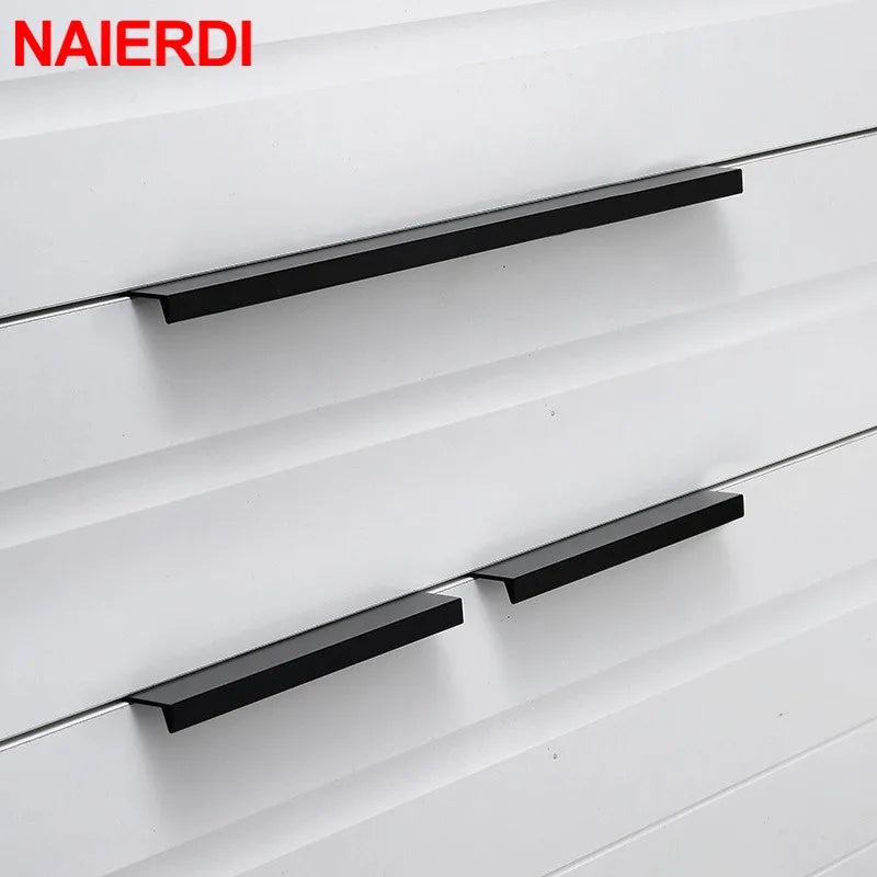NAIERDI Black Hidden Cabinet Handles Aluminum Alloy Kitchen Cupboard Pulls Drawer Knobs Furniture Handle Bedroom Door Hardware