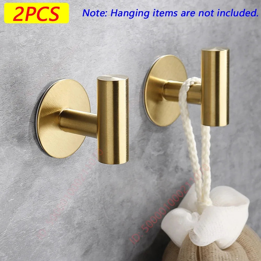 2/4PCS Adhesive Wall Hook Stainless Steel Robe Sticker Hooks Towel Coat Key Pants Hangers Bathroom Kitchen Storage Accessories