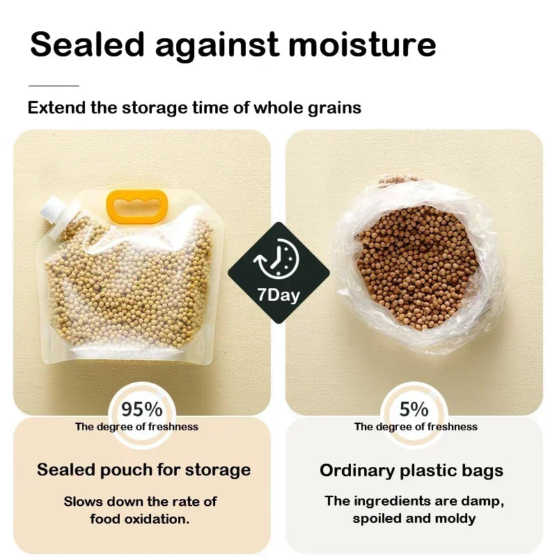 Food Storage Bags for Grains Cereals Kitchen Suction Nozzle Sealed Packaging Moisture Proof Reusable Fresh Keeping Organizer Bag