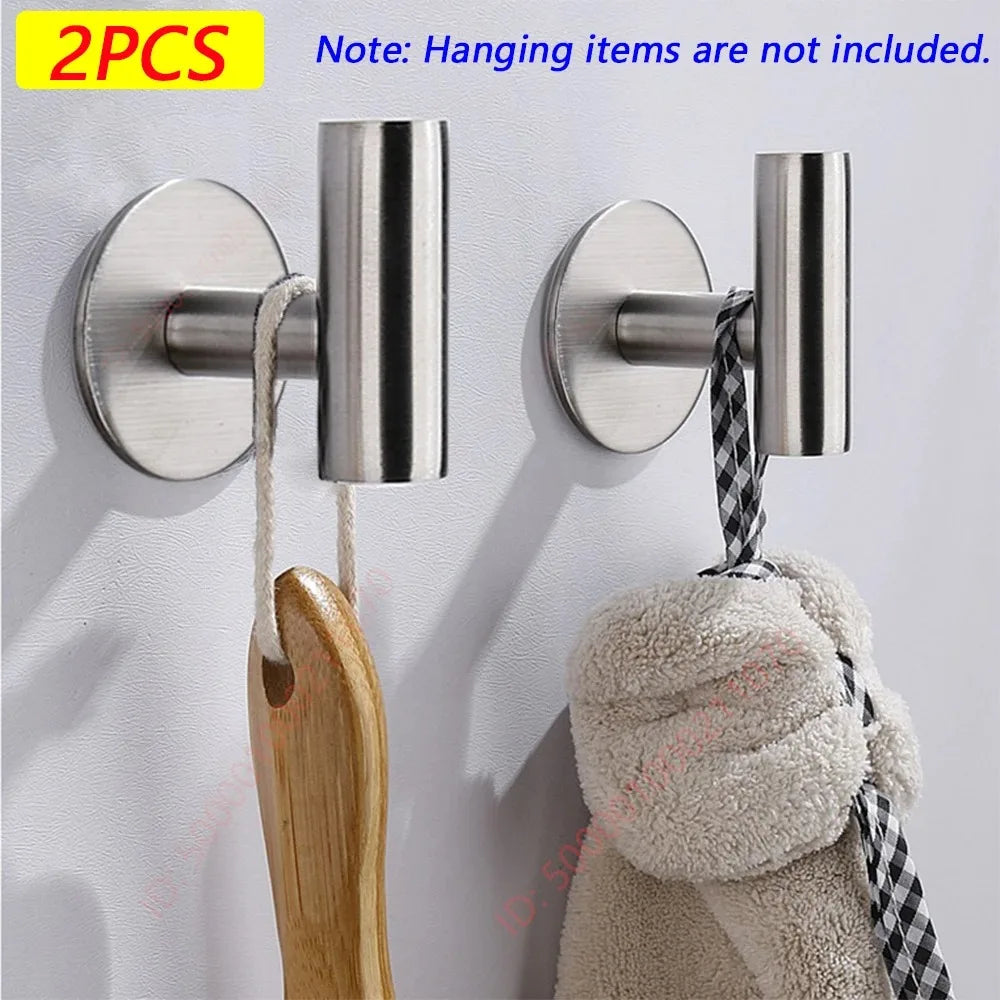 2/4PCS Adhesive Wall Hook Stainless Steel Robe Sticker Hooks Towel Coat Key Pants Hangers Bathroom Kitchen Storage Accessories